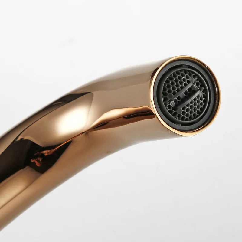 Solid Brass Double Hole Single Handle Rose Gold L-Shaped Kitchen Wash Basin Faucet Smesiteli 360 Degree Swivle Kitchen Faucet