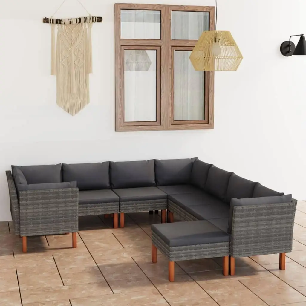 9-Piece Gray Poly Rattan Patio Lounge Set with Comfortable Cushions - Outdoor Furniture