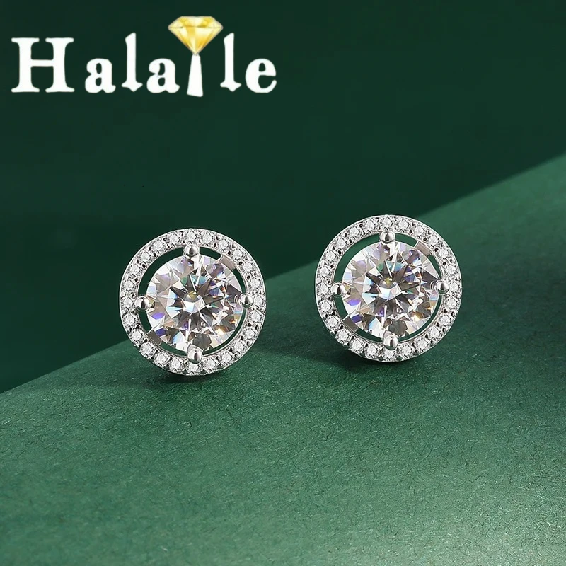 Halaile Round Cut Stud Earrings 0.5-2CT Moissanite for Women Classic Jewelry Luxury Sparkly Bridal Jewelry Pure 925 Plated 18K