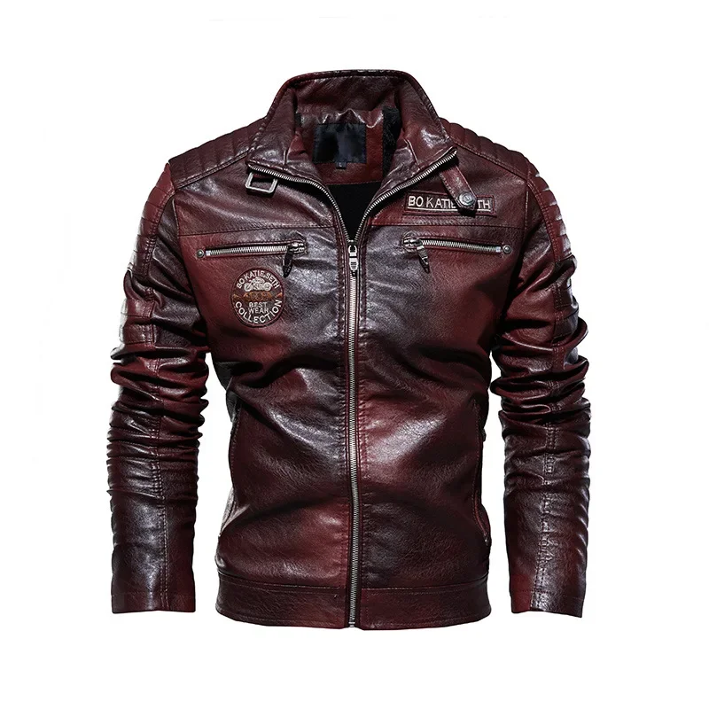 New PU Leather Jacket Men Winter Fleece Slim Motorcycle Leahter Jackets Mens Stand Collar Casual Leather Suede Outerwear Man 7XL