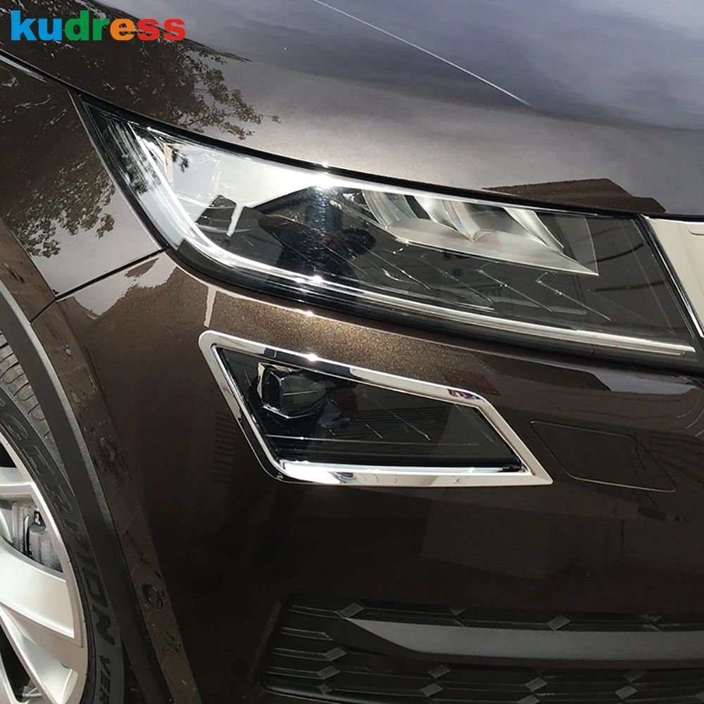 Przednie światło przeciwmgłowe samochodu osłona lampy do skody Kodiaq 2016 2017 2018 2019 2020 chromowane przednie światła wykończenie ramek akcesoria — zdjęcie 3