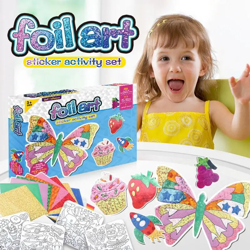 Foil Paper Craft Kit Colorful Foil Sticker Art Painting Set Creative Foil Painting StickyCrafts For Travel Toys