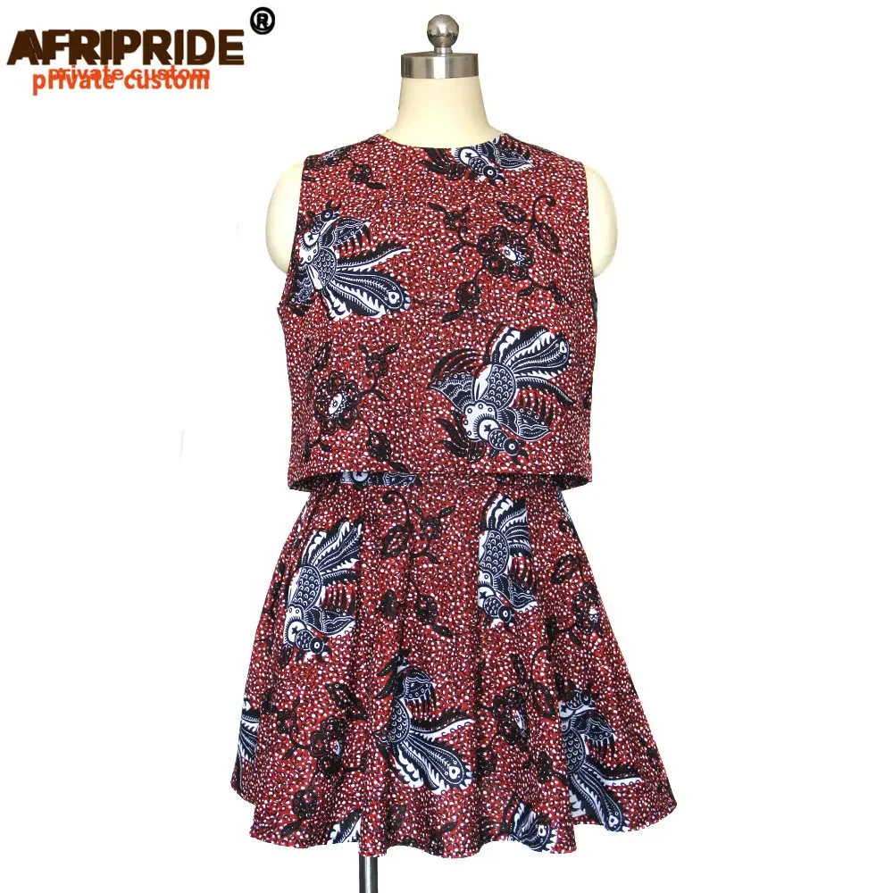 African 2 Piece Set for Women Suit Sleeveless Short Top+mini Skirt Sexy Summer Casual Suit Pure Cotton Plus Size Wear A722638