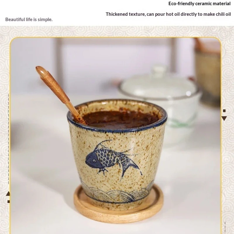 

Керамическая ретро-банка для специй, расписная, для соли, масла, с крышкой, для кухни, для перца чили, для специй, солонка, перечница