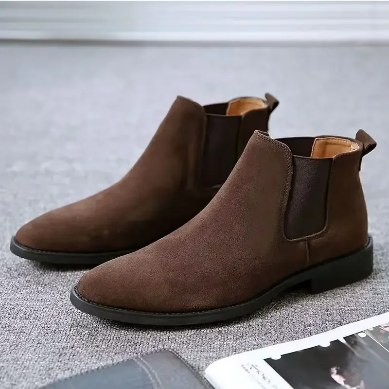 Men's Retro Classical Chelsea Boots Cow Suede Genuine Leather Mens Fashion Ankle Short Boot High-Top Casual Shoes for Men