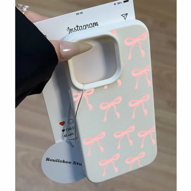 Pink Bowknot Case For POCO F7 Ultra F5 F6 M7 M6 X5 X6 X7 PRO X3 X4 GT Xiaomi 13T 14T 15T Pro 15 PU Leather Matte Cover