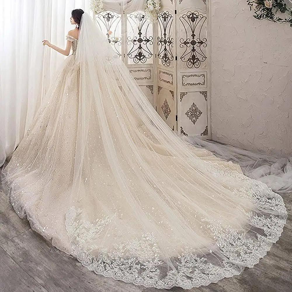 300cm,350cm,500cm Long Wedding Veil One Layer Bridal Veil wiht Comb Cathedral Veil In White, Ivory mariage