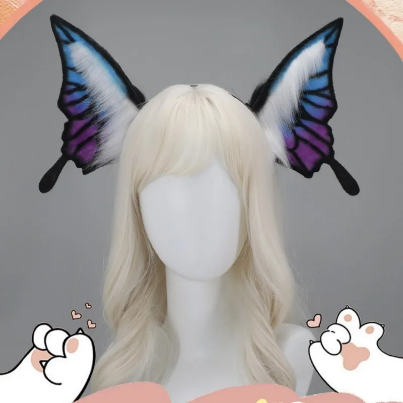 

Cosplay Gothic Cute Butterfly Wings Hair Hoop Plush Ears Headwear Hair Accessories Furry Fluffy Lolita Party Anime Ear Headband