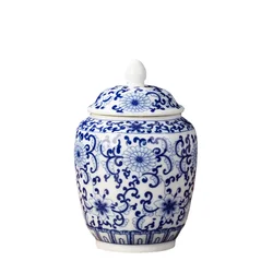 Blue and White Porcelain Tea Jar Moisture-proof Seal Portable Storage Box Household Flower Bird Painted Ceramic Decorative Jar