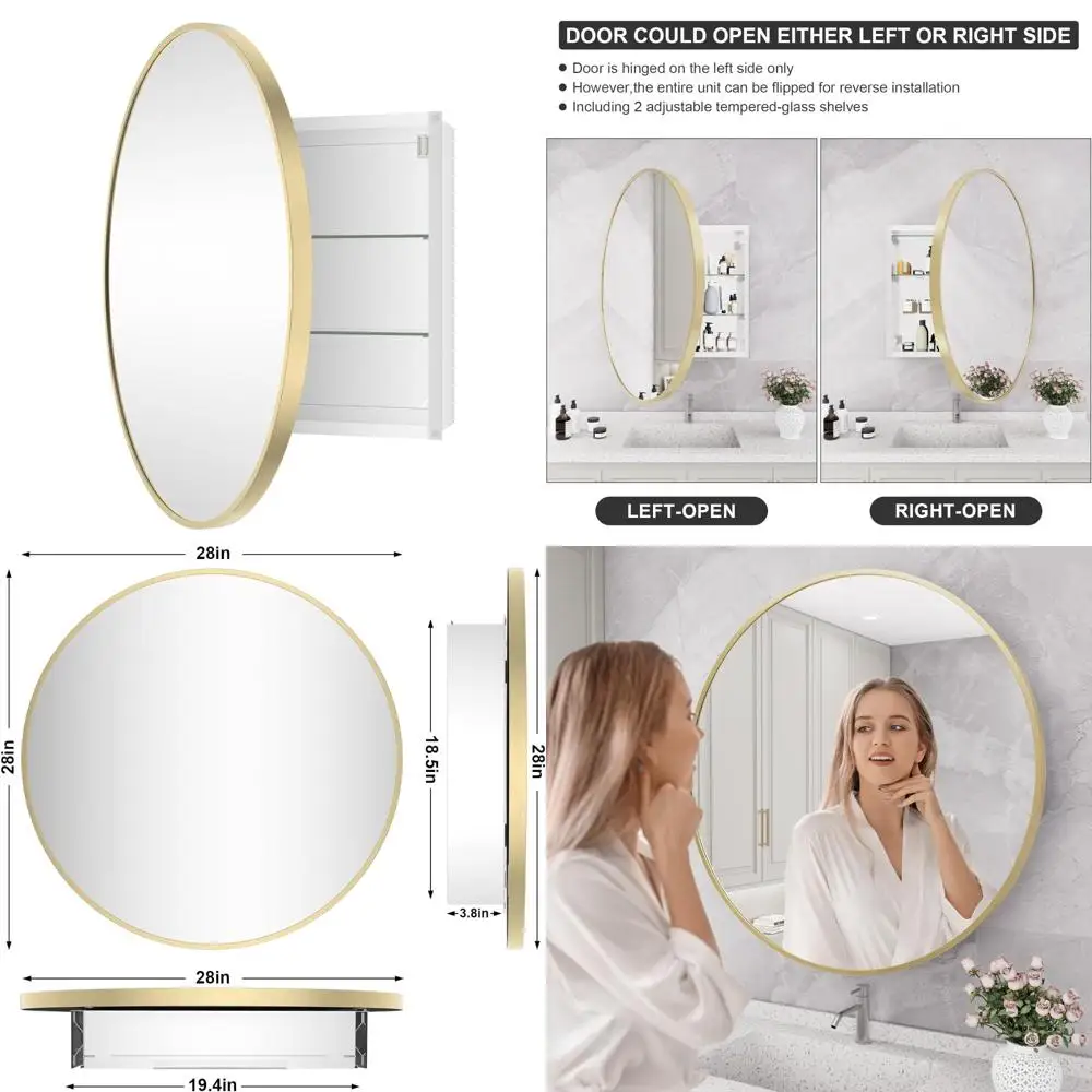 

28 Inch Wall-Mounted Aluminum Framed Bathroom Mirror Cabinet with Storage