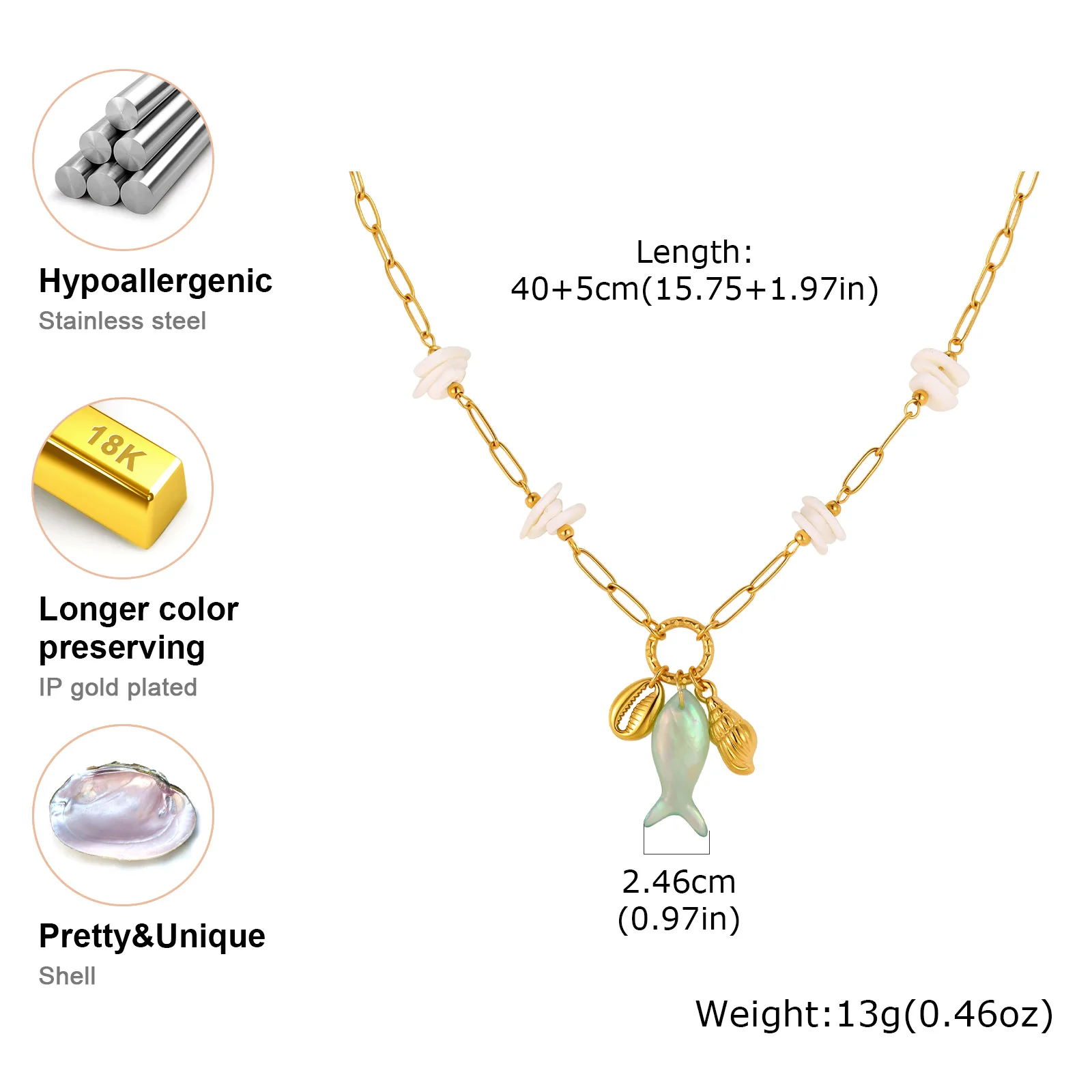 AIMH PVD Gold Color Stainless Steel Shell Shell Pendant Necklace for Women Trendy Fashion Jewelry Gift