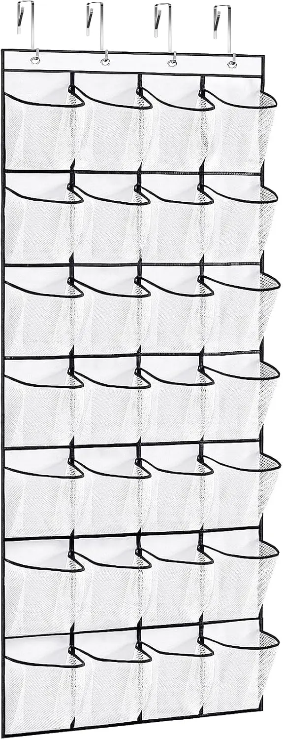 

28-Pocket Over-The-Door Shoe Organizer with Metal Hooks, Clear Storage for Shoes and Accessories