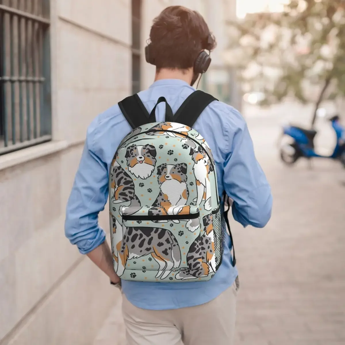 Australian Shepherd And Floral Print Student Backpack School Bag Hiking Travel Daypack for Boys Girls Bookbag Shoulder Bags