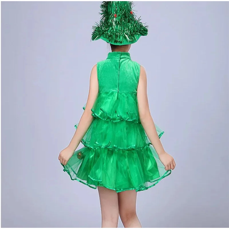 Donne Ragazze Bambini Bambini Verde Albero di Natale Costume Outfit Puntelli Cosplay Cappello Elfo Abiti fantasia