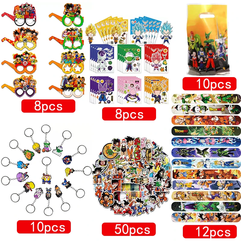 Suministros para Fiesta de Cumpleaños de Goku Dragon Ball: Llaveros, Pulseras, Máscaras, Bolsas de Fiesta, Rellenos de Piñata, Premios y Decoración