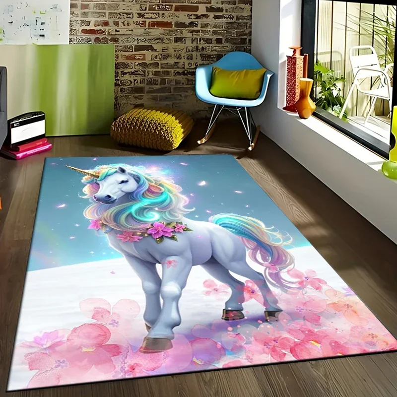 3D Cute Unicorn Large Area gamer Rug Carpet for Home Living Room Children's Bedroom Sofa Doormat Decoration Kids Floor Play Mats
