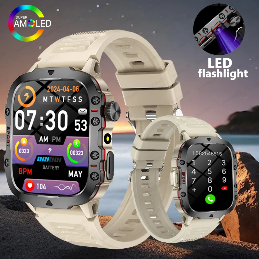 2024 New For Xiaomi Outdoor military smart watch Men LED Lighting Bluetooth Call IP67 Waterproof 100+ Sports Mode Smart Watch