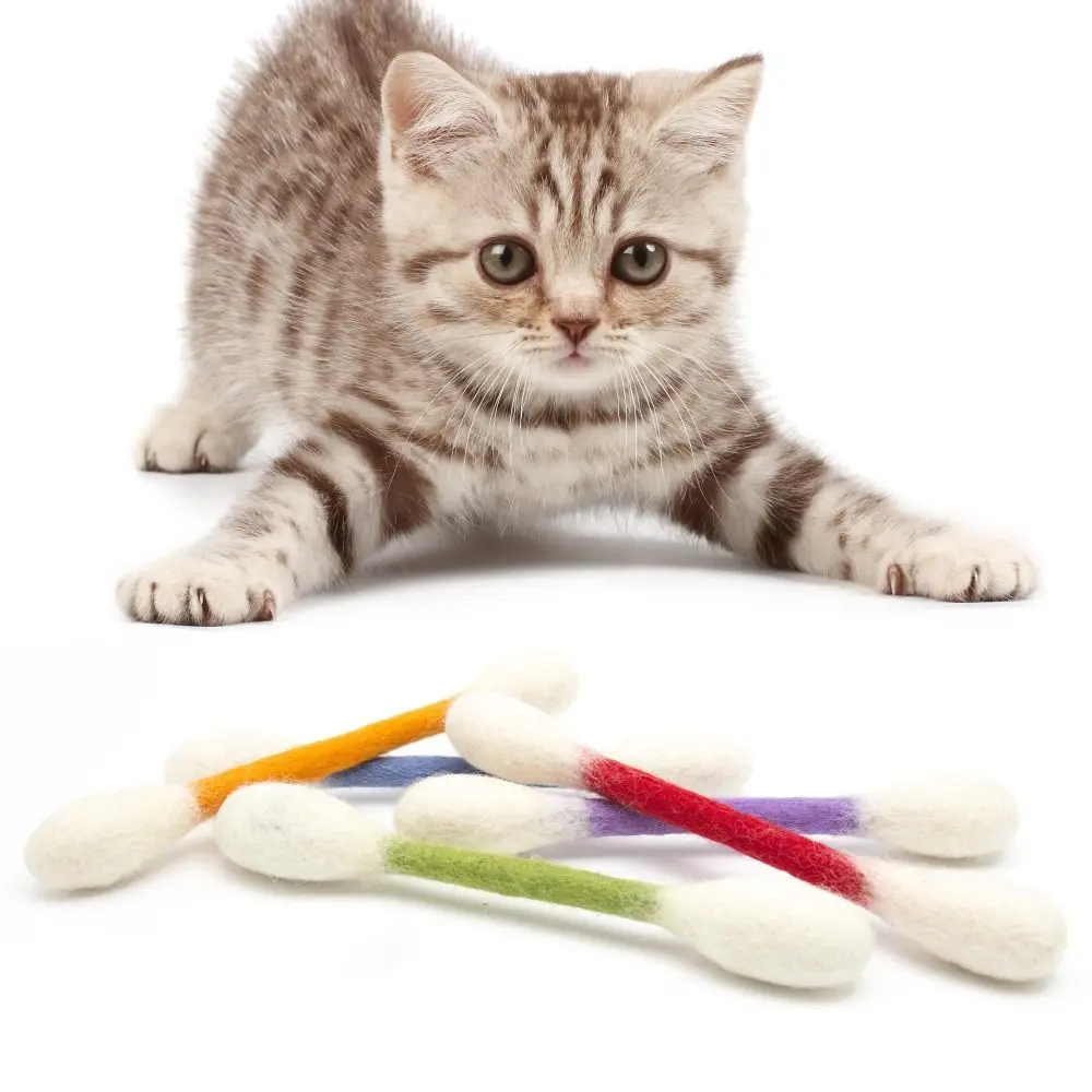 6PCS Felt Cotton Swabs Cat Toys Lightweight Chew Dental Interactive Kick Stick Teething Soft Giant Swabs Cat Toy Cat Lovers