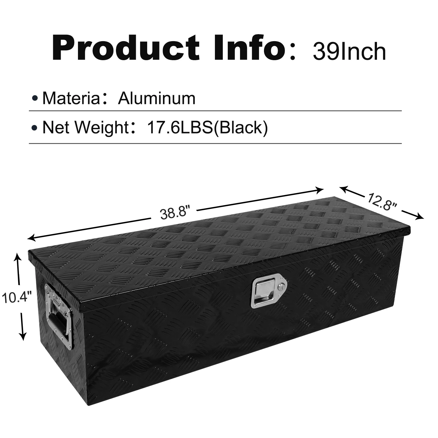 39 Inch Truck Bed Tool Box Aluminum Heavy Duty Trailer Tool Box for Pickup Truck Bed RV Toolbox with Handle and Lock - Black