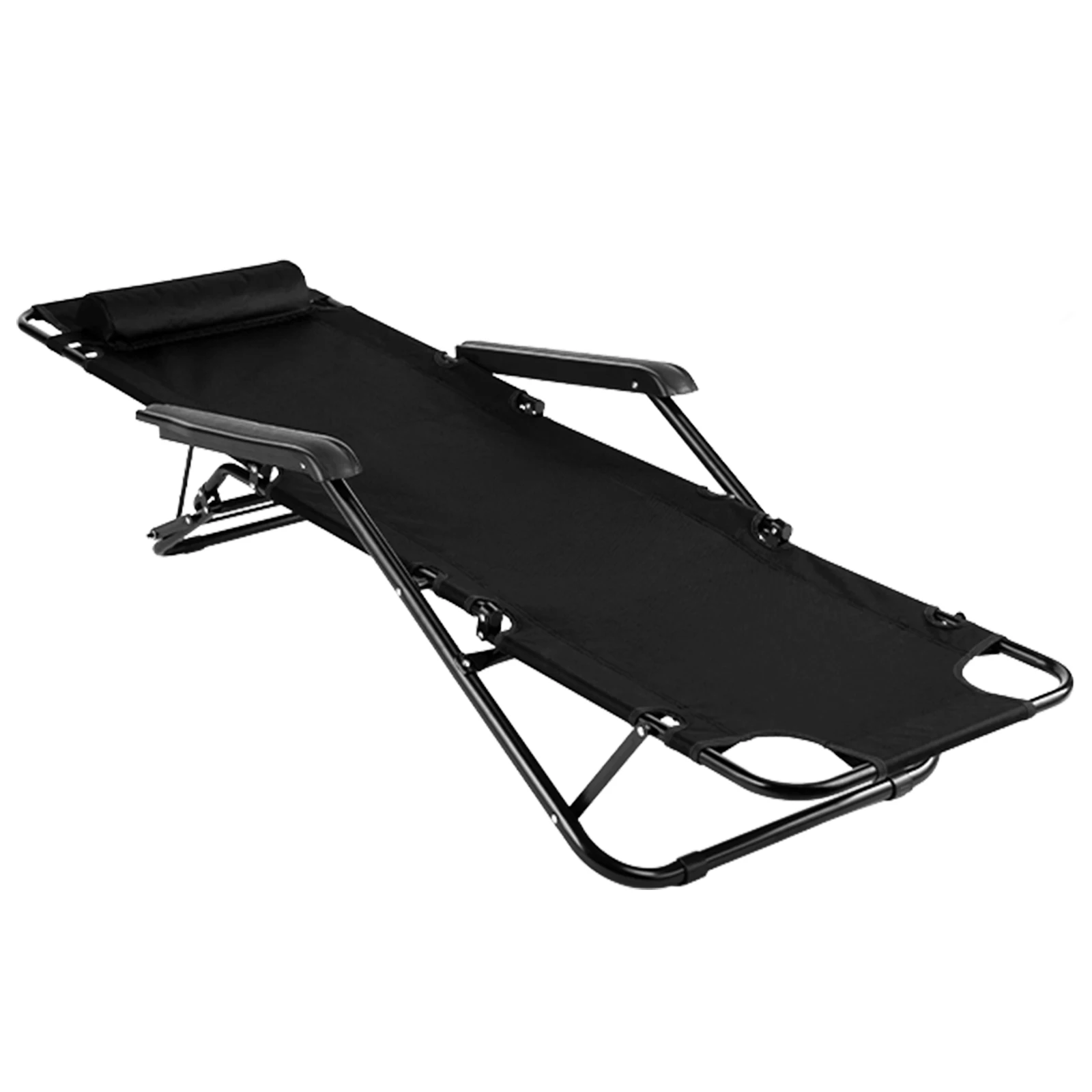 

Портативное складное кресло-шезлонг двойного назначения с регулировкой наклона, стальная рама, ткань Оксфорд, усиленное, для дома, улицы, кемпинга, черное