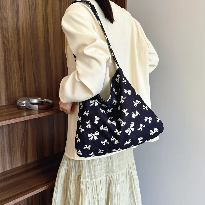 Leopard Bowknot Canvas Bag Women Printed Shoulder Bag Student Bag Shoulder Crossbody Bag 2024 New Wholesale