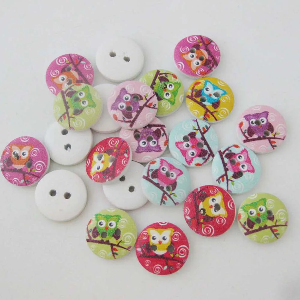 WBNOGN Fashion Buttons Owl Shape Wood Animal Button Mix 50Pcs Home Sewing Supplies Tailor's Accessories