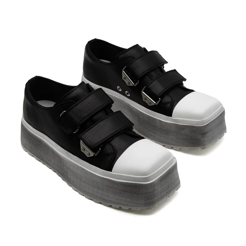 Trendy Men Square Toe Platform Sneakers Thick Sole Punk Casual Skate Shoes Height‑Increasing Daily Walking Footwear