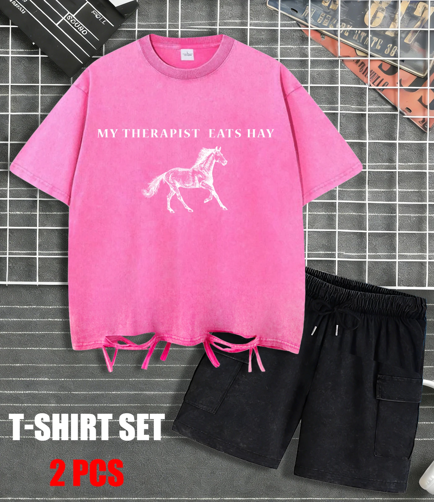

My Therapist Eats Hay Washed T-Shirts Men Soft All-Match Sportsuit Fashion Summer Casual Clothing Loose Unisex Cotton Holes Top