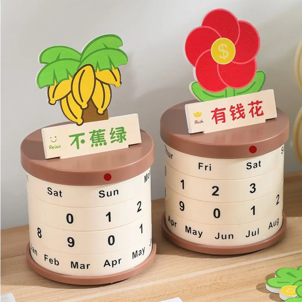 Reusable Plant Pot Perpetual Calendar Date Rotatable Stable Art Rotating Desk Calendar Round Quiet Creative Calendar Decoration