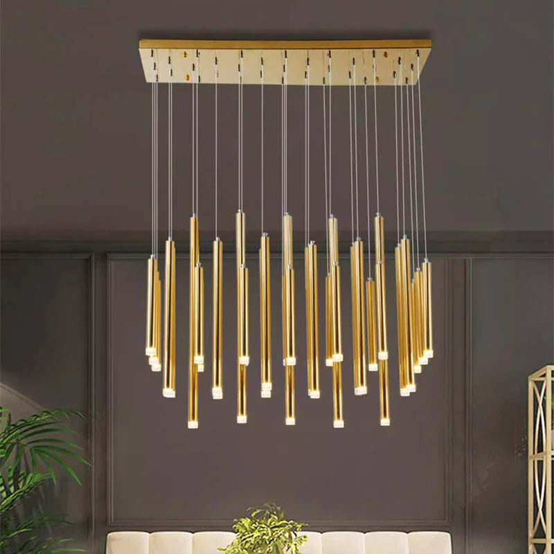 Modern LED Long Pendant Light Villa Living Room Ceiling Light Suspended Staircase Chandelier Dining Room Bedroom Pendent Lamp