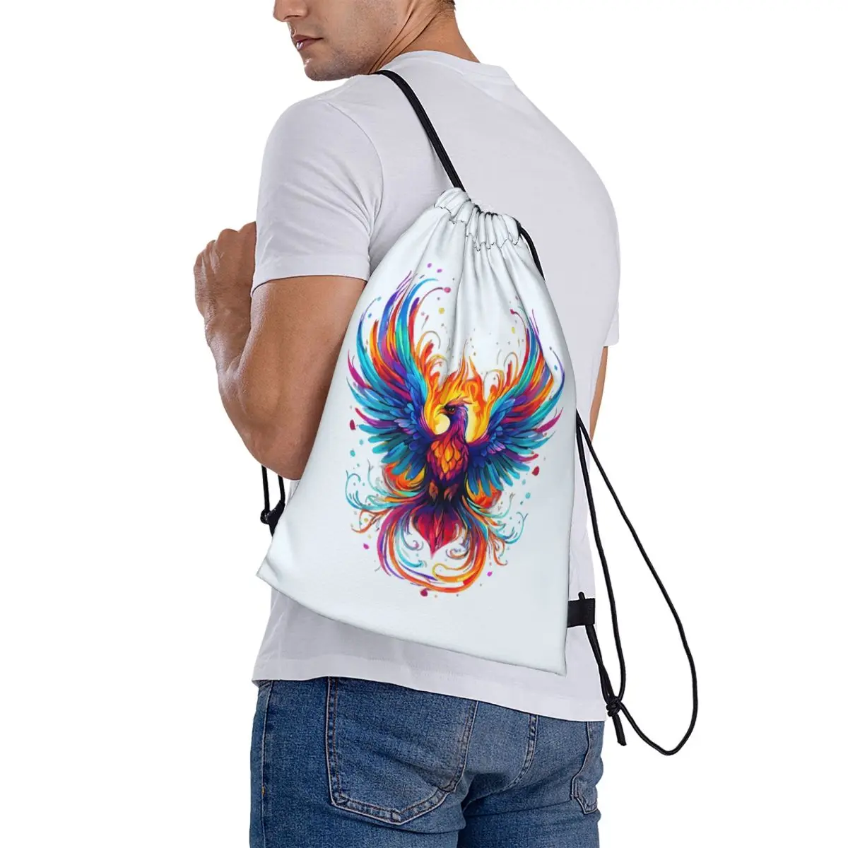 Colorful Phoenix Art Backpacks Fashion Drawstring Bags Sports Bag Book Bags for Travel Students