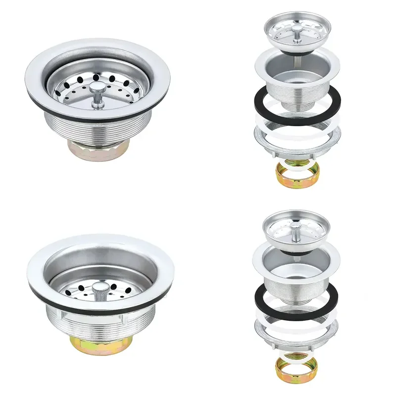 Modern Chrome Plated Kitchen Bathroom Sink Filter with Push Down Pop Up Drain for Food Residue Prevention Long Lasting