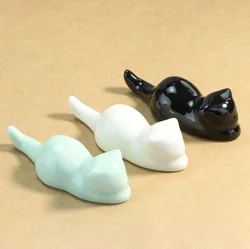 Smooth Luster Kawaii Cartoon Cat Kitty Sleep Maneki Neko Ceramics Porcelain Crafts Ornament Pen Chopstick Rest Paperweight Decor