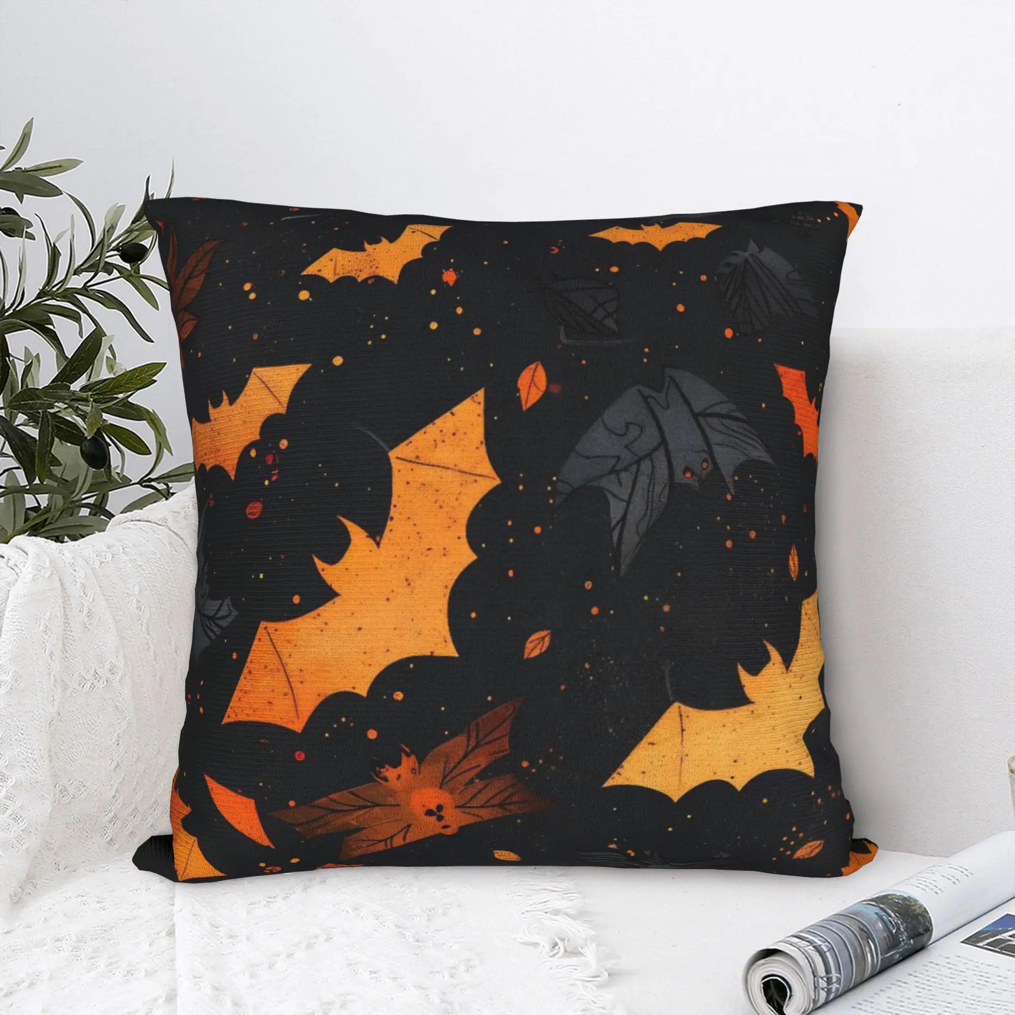 Happy Halloween Square Pillow Cases Bats Spooky Cushion Cover Customized Polyester Decorative Pillowcase for Home 40*40cm