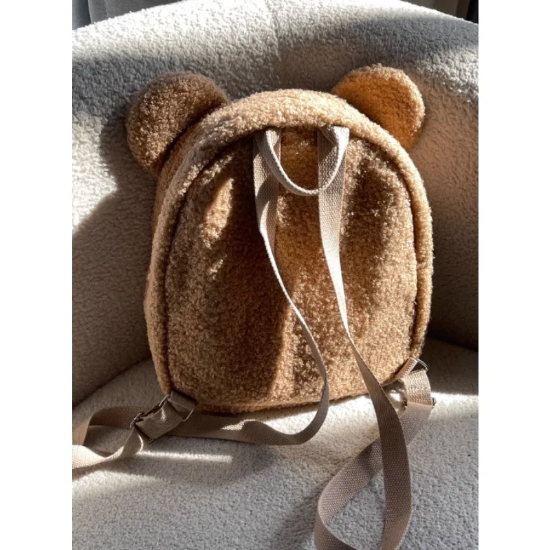 

Coral Fleece Backpack 2025 New Cartoon Bear Ears Kids Schoolbag Fashion Casual Backpack for Children Girls Boys