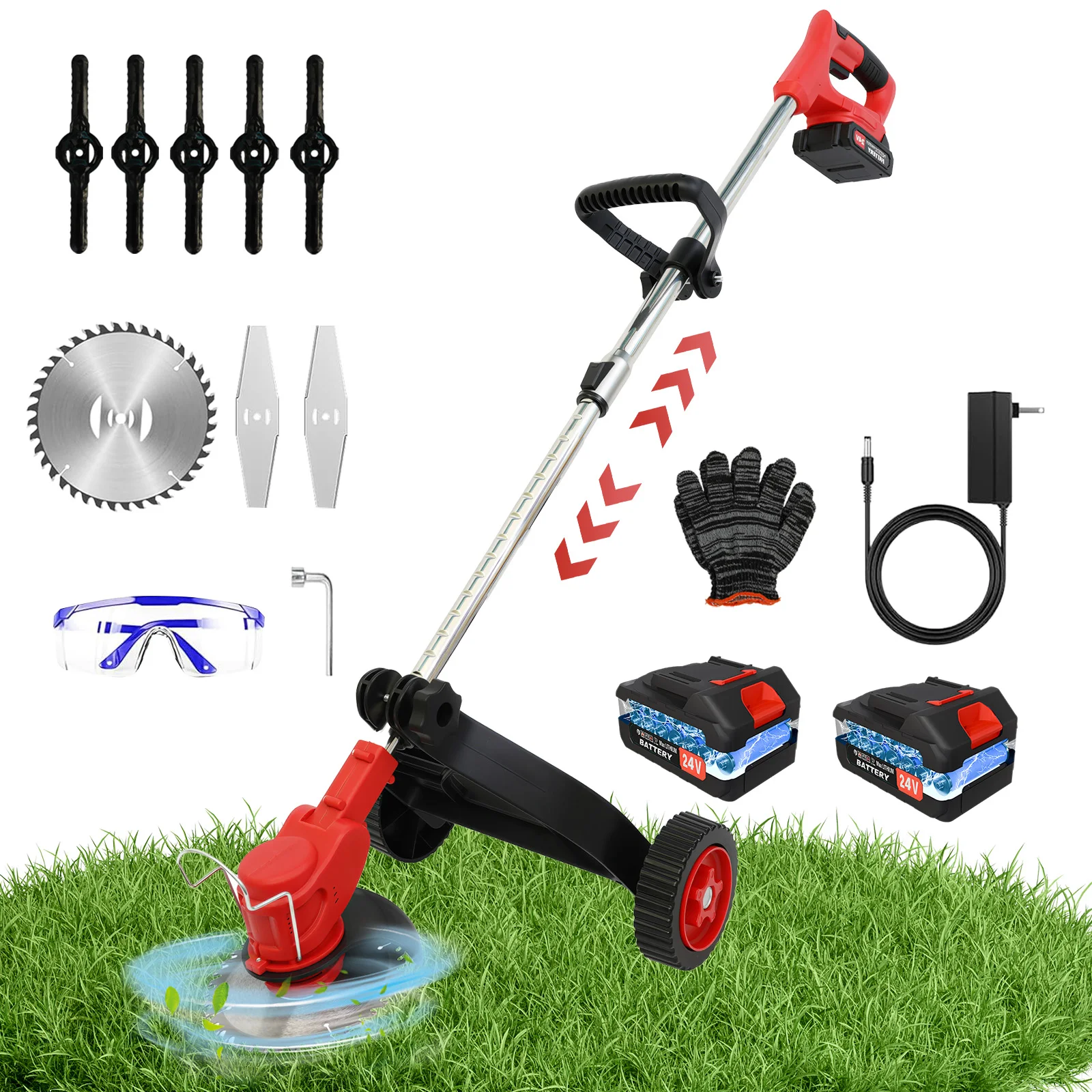 

Electric Cordless Grass Trimmer Lawn Mower Weed Edger Brushles Cutter 21V 2x5C 1.5Ah Lithium Battery Charger for Yard Garden