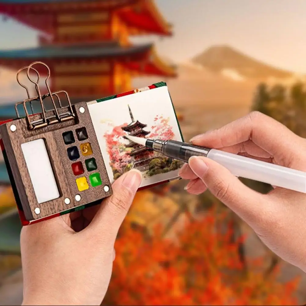 12/24 Colors Mini Watercolor Paint Set with Wooden Palette Portable Travel Painting Kit for Artists Beginners Kids Students