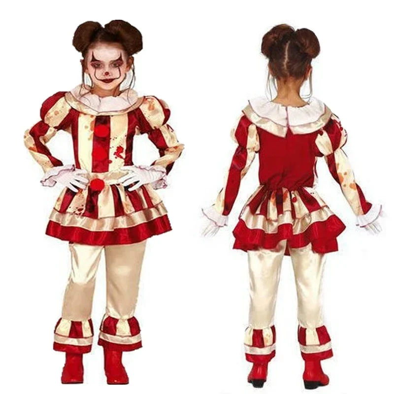 Circus Clown Pennywise Kostuum Cosplay Meisjes Grappige Joker Cosplay Carnaval Halloween Carnaval Kids Carnaval Feestjurk