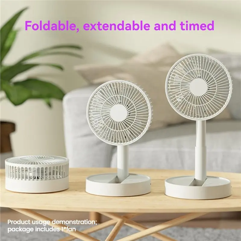 [NEW!A65Z】 Foldable Desk Fan 4-Speeds Adjustable Height Rechargeable 3600Mah Timer Portable Telescopic Table Fan