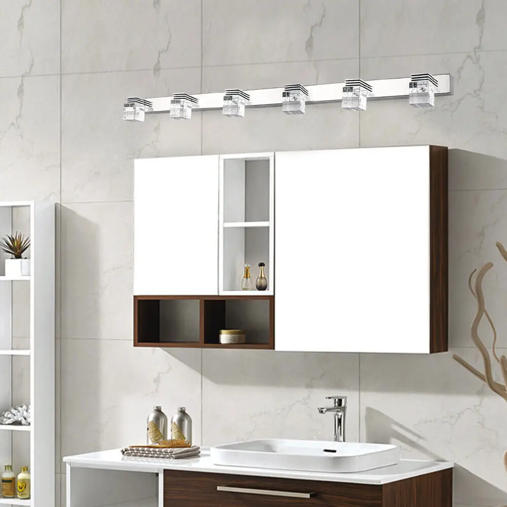 6 Heads 18w Sliver Led Toilet Mirror Front Light Bedroomity Crystal Living Room Bathroom Van Wall Lamp  6000-6400k