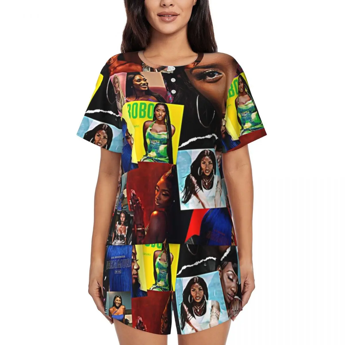 

Aya Nakamura Round Neck Short Sleeve Nightgowns for Sleeping Sleepshirts Women Loose Pajama Set Short Pants