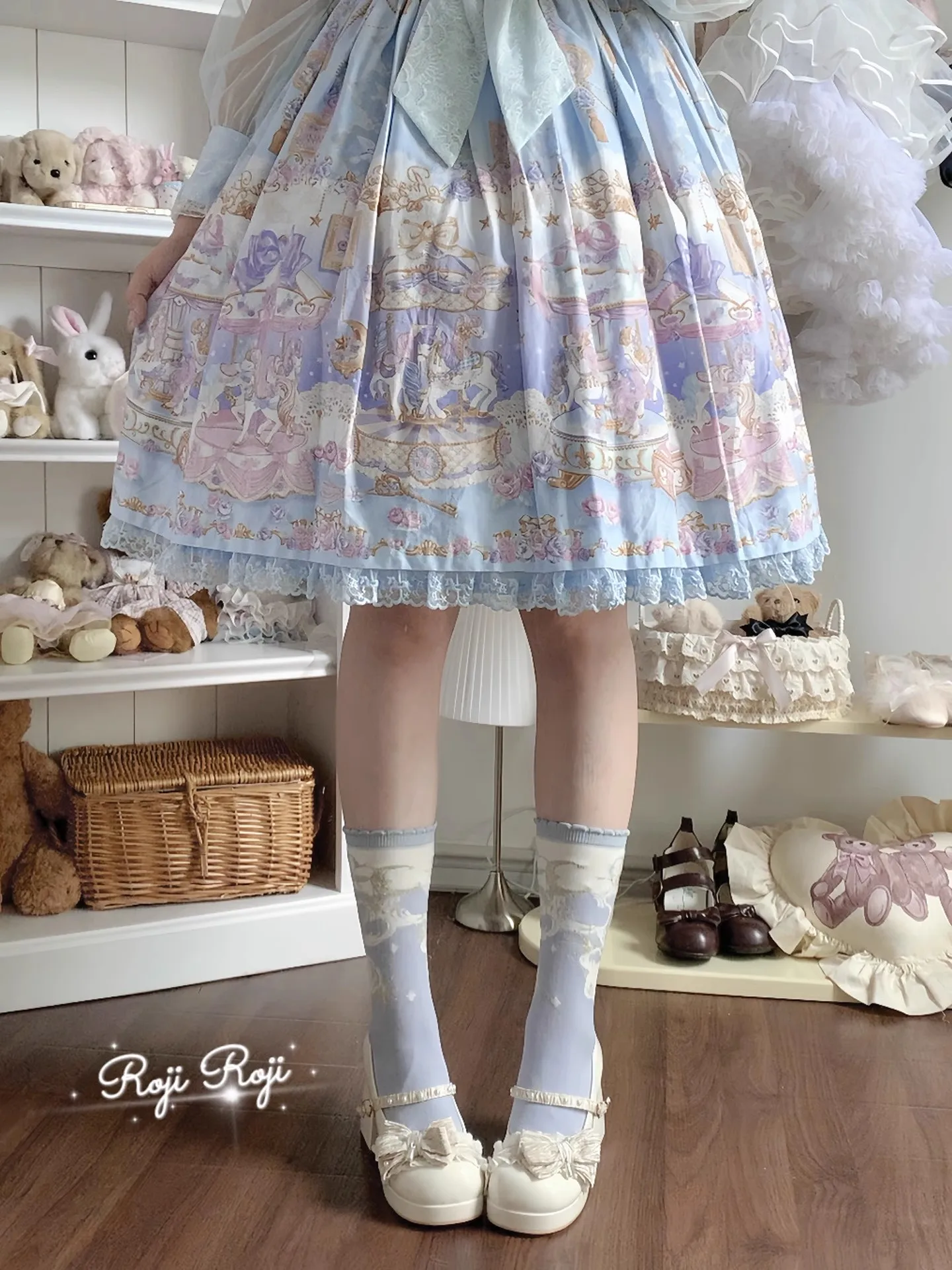 오리지널 스타 문 로리타 미드-칼프 양말 일본 가을 통기성 순면 리본 양말 여성용 따뜻한 슬림 레그 숏 양말