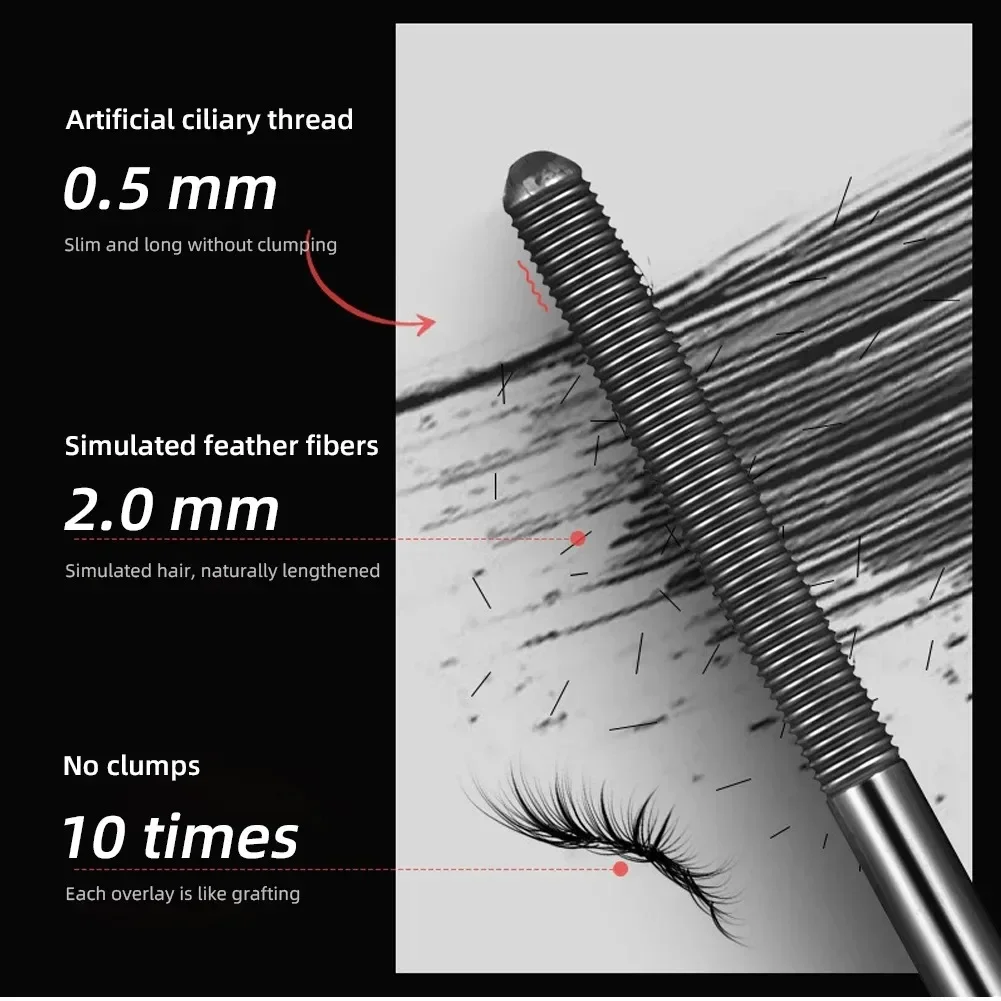Wasserdichte Metallic-Tube-Mascara, schwarze Seidenfaser, lange Locken, nicht verklumpende Wimpernverlängerung, Spiralmake-up für die Augen