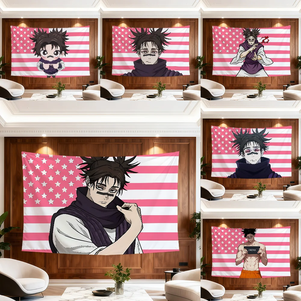 anime fanart Choso j-Jujutsu k-Kaisen pink flag hogar Room Dorm Camping Party Picnic Decoration Gift Banner Garage Wall Hanging