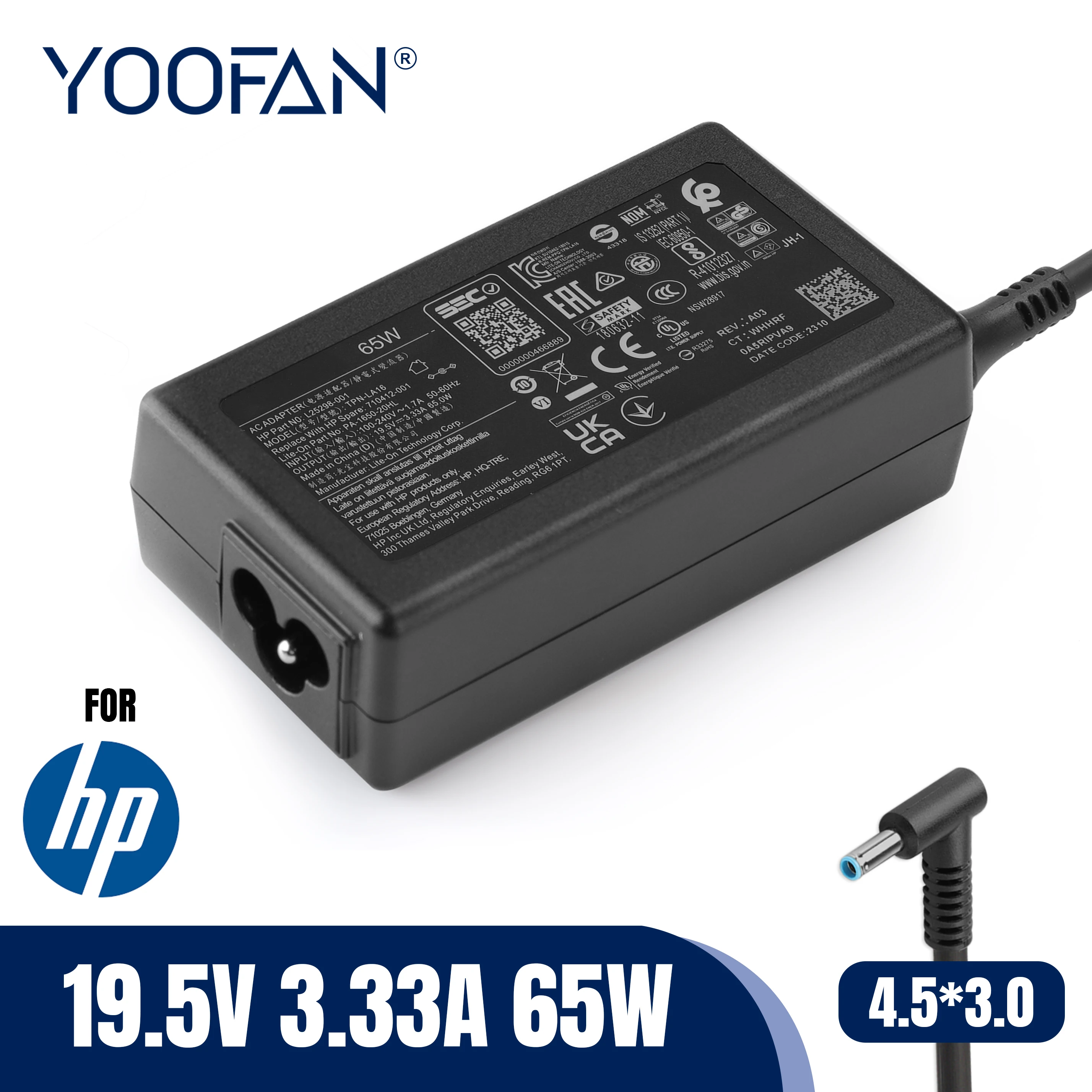 Carregador de adaptador de energia CA para laptop, 19.5V, 3.33A, 65W, 4.5*3.0, HP Chromebook ENVY14, X360, 430, 440, G3, G4, G5, C116, C112, p117, P118, F113