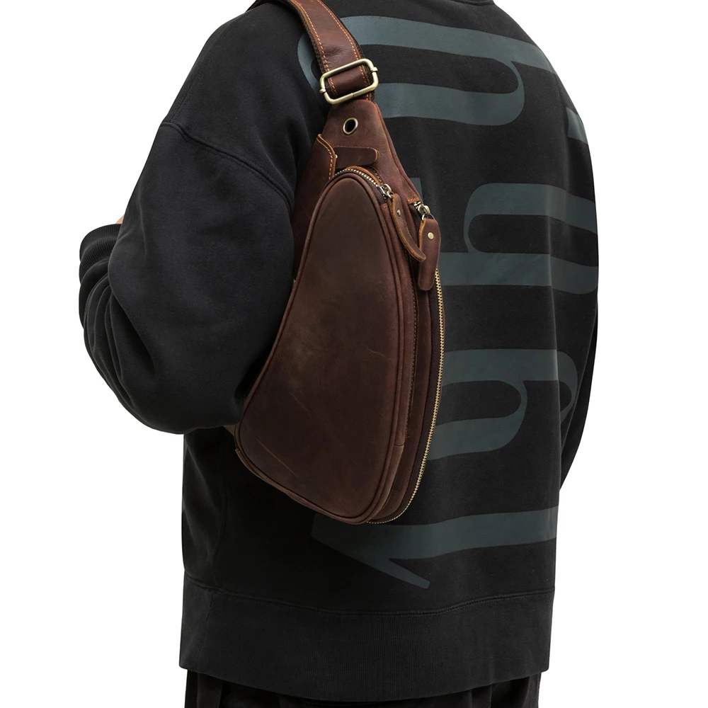 New leather men's bag outdoor fashion men's crossbody bag large capacity multiple pockets expandable chest bag