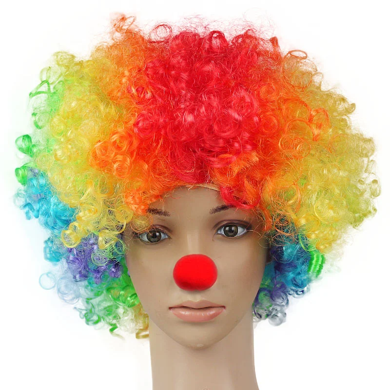 Rainbow Clown Wig Synthetic Fluffy Afro Curly Hair Wigs For Halloween Cosplay Costume Party Funny Wigs