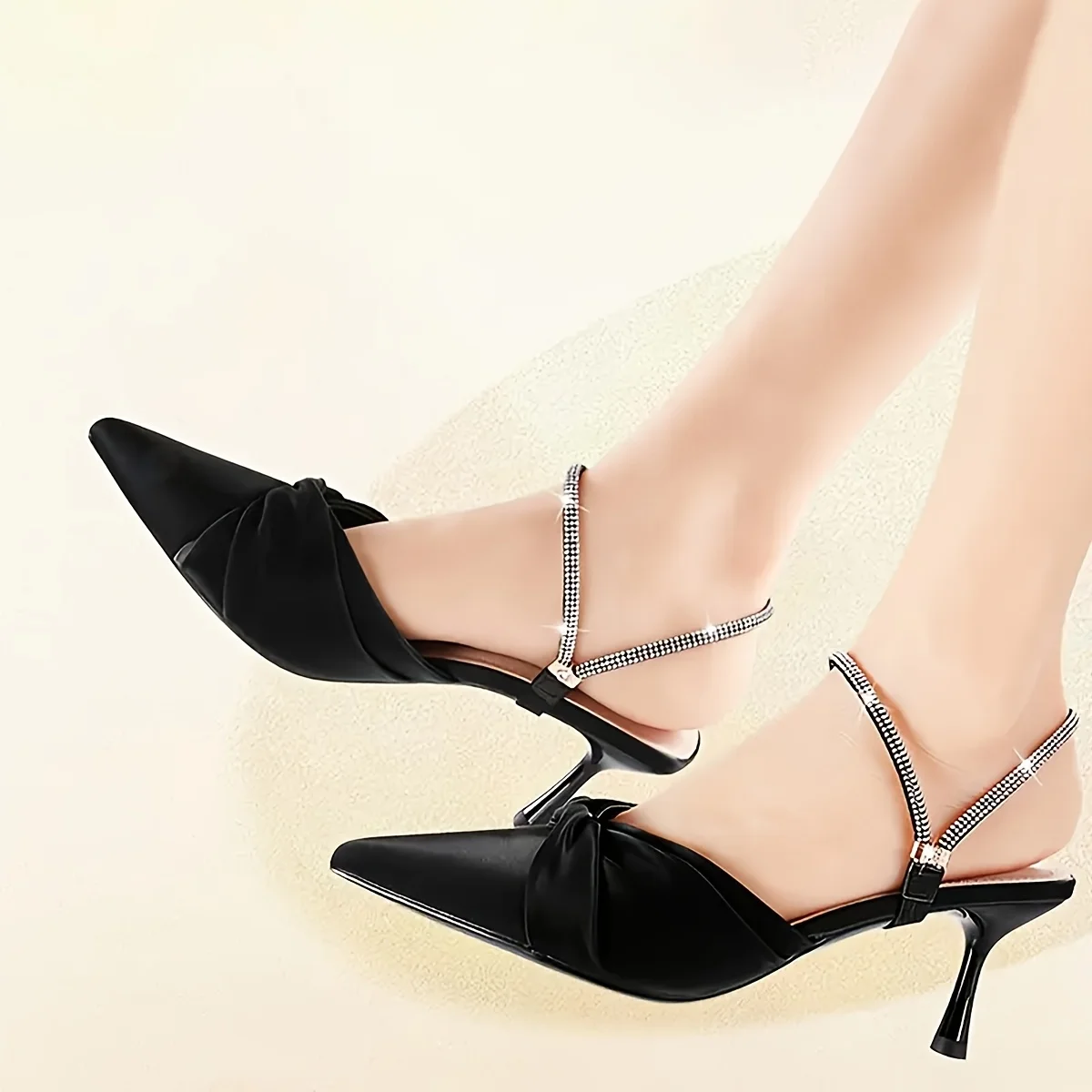 2pcs Elegant Rhinestone Women Diamond Shoelace No-Tie Shoelace for High Heels Non-Slip Elastic Straps Anti-drop Heel Straps Belt