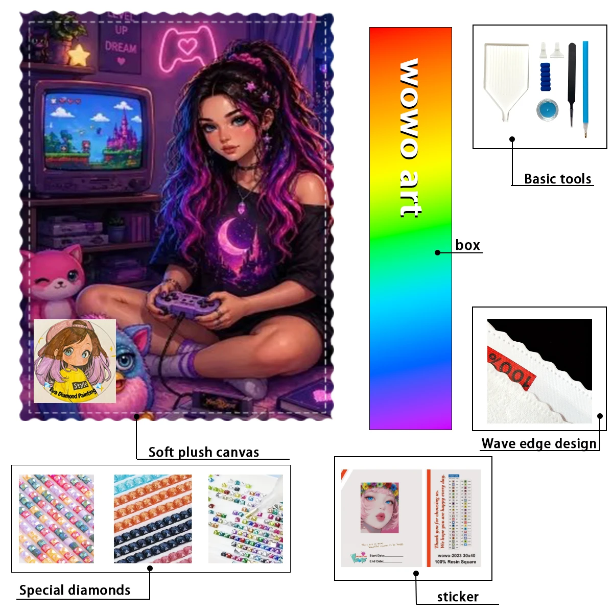 【eva Diamond Art】 Niña de juego 100% resin FD+ab+yg Diamond Stamping Kit Perfect Masterpiece worth Buying