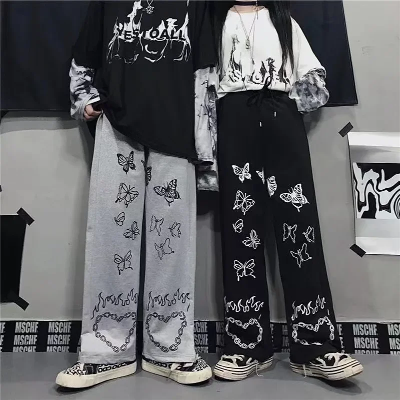 Trendy Versatile Straight-Leg Loose-Fit Bell Bottoms Unique Butterfly Printing Casual Pants For Men And Women Autumn